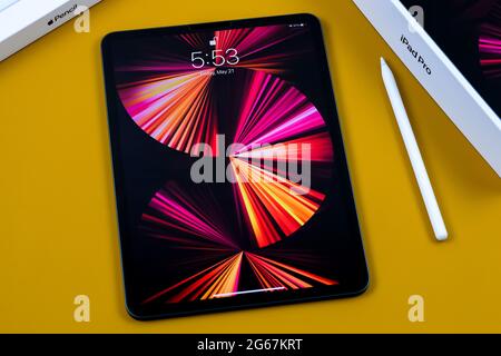 iPad Pro 11-inch 2021 model with Apple M1 chip on a desk with