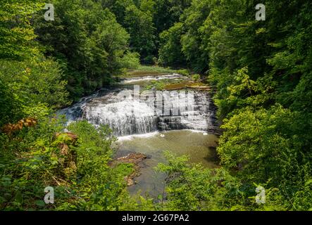 One of the cascades at Burgess Falls State park in Tennessee with multiple waterfalls on the Falling Water river Stock Photo