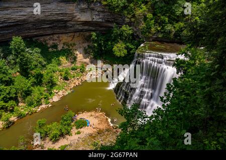 One of the cascades at Burgess Falls State park in Tennessee with multiple waterfalls on the Falling Water river Stock Photo