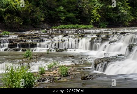 One of the cascades at Burgess Falls State park in Tennessee with multiple waterfalls on the Falling Water river Stock Photo