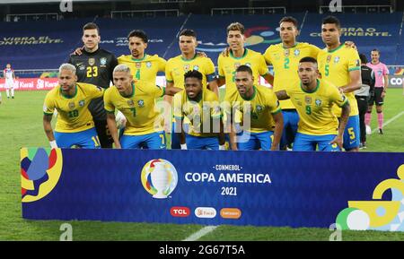 Team of Brazil during the Copa America 2021, quarter final football match between Brazil and Chile on July 3, 2021 at Olympic stadium in Rio de Janeiro, Brazil - Photo Laurent Lairys / DPPI Stock Photo