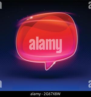 Colorful red glossy speech bubble with reflection on dark blue background. Talk bubble, blank frame template, 3D Illustration. Banner design template, Stock Vector