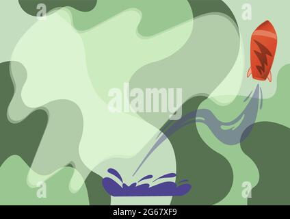 Spacecraft Drawing Launching From The Ground Towards Sky. Shuttle Booster Commencing Flight Presenting Business Start Up Thoughts And Designs. Stock Vector