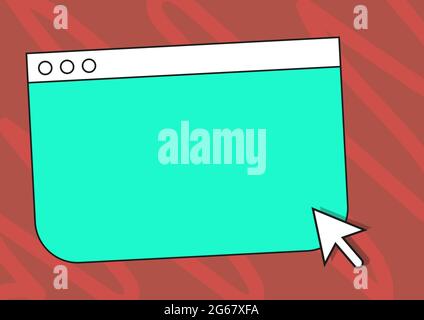 Colorful Web Page Browsing Drawing With Cursor Pointer Below. Empty Online Search Engine Drawing With Optical Mouse Indicator Under. Stock Vector