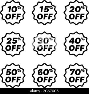 Sale sticker tags with different discount. Clearance sale sticker emblem. Collection of promo labels isolated on white vector Stock Vector