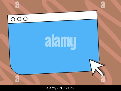Colorful Web Page Browsing Drawing With Cursor Pointer Below. Empty Online Search Engine Drawing With Optical Mouse Indicator Under. Stock Vector