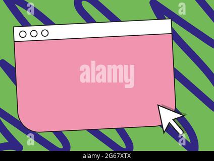 Colorful Web Page Browsing Drawing With Cursor Pointer Below. Empty Online Search Engine Drawing With Optical Mouse Indicator Under. Stock Vector
