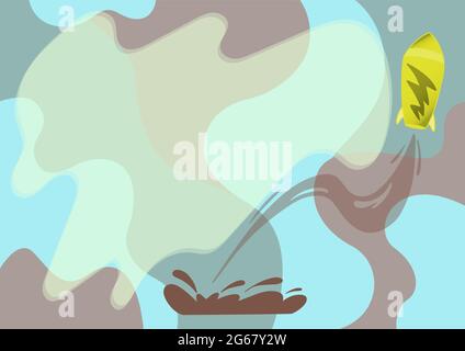 Spacecraft Drawing Launching From The Ground Towards Sky. Shuttle Booster Commencing Flight Presenting Business Start Up Thoughts And Designs. Stock Vector