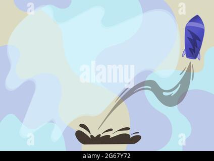Spacecraft Drawing Launching From The Ground Towards Sky. Shuttle Booster Commencing Flight Presenting Business Start Up Thoughts And Designs. Stock Vector