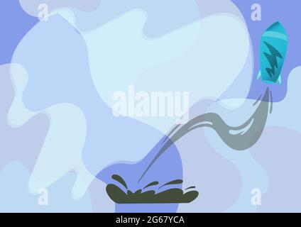 Spacecraft Drawing Launching From The Ground Towards Sky. Shuttle Booster Commencing Flight Presenting Business Start Up Thoughts And Designs. Stock Vector