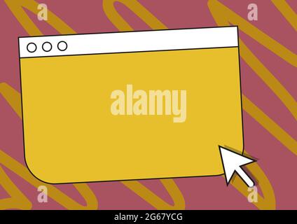 Colorful Web Page Browsing Drawing With Cursor Pointer Below. Empty Online Search Engine Drawing With Optical Mouse Indicator Under. Stock Vector