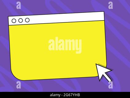 Colorful Web Page Browsing Drawing With Cursor Pointer Below. Empty Online Search Engine Drawing With Optical Mouse Indicator Under. Stock Vector