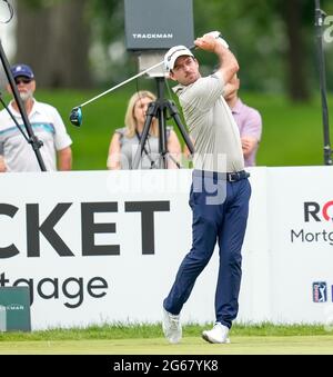 Nick Taylor, of Canada, tees off on the sixth hole during the first ...