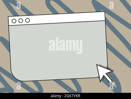 Colorful Web Page Browsing Drawing With Cursor Pointer Below. Empty Online Search Engine Drawing With Optical Mouse Indicator Under. Stock Vector