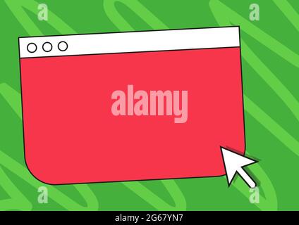 Colorful Web Page Browsing Drawing With Cursor Pointer Below. Empty Online Search Engine Drawing With Optical Mouse Indicator Under. Stock Vector