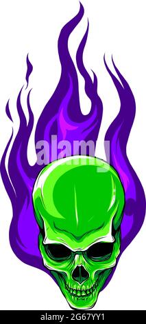 Skull on Fire with Flames Vector Illustration Stock Vector