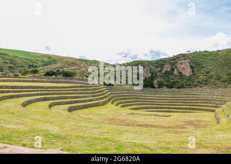 Moray, archaeological site located in the sacred valley of Cusco. Peru Stock Photo