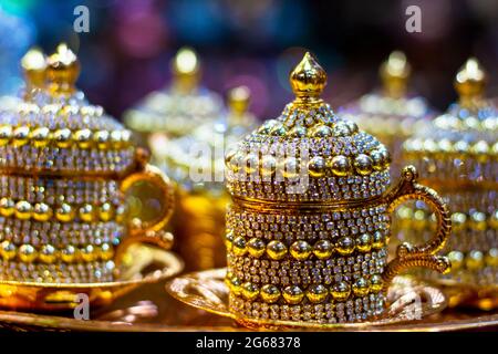 Very beautiful gilded tea cups Stock Photo