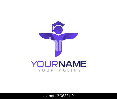 T Letter vector template logo with student hat symbol. This graduate logo is creative and can be used for education, degree, study, diploma. Stock Vector