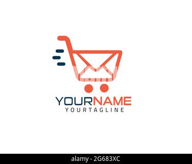 The contour of a shopping cart and mail in one line. Minimal style of mail icon or logo. Stock Vector