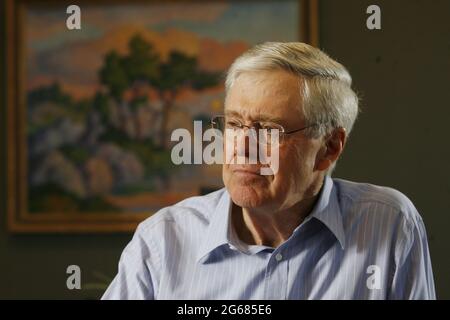 Wichita, USA. 26th Feb, 2007. In this February 26, 2007 file photograph, Charles Koch, head of Koch Industries, talks about his book on Market Based Management. (Photo by Bo Rader/Wichita Eagle/TNS/Sipa USA) Credit: Sipa USA/Alamy Live News Stock Photo