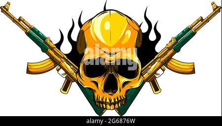 vector Skull with machine guns Kalashnikov AK-47. Stock Vector