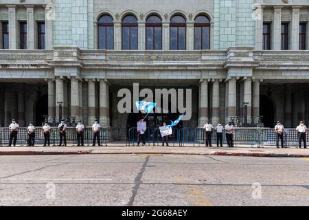 Protest in Guatemala demanding resignation of president Giammattei for corruption and bad handling of pandemic crisis Stock Photo