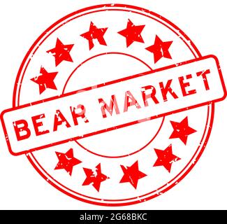 Grunge red bear market word with star icon round rubber seal stamp on white background Stock Vector