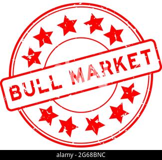 Grunge red bull market word with star icon round rubber seal stamp on white background Stock Vector