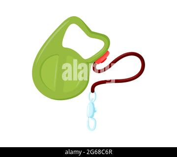 Retractable leash with carabiner for dogs and other pets. Green leash isolated in white background. Vector illustration in cute cartoon style Stock Vector