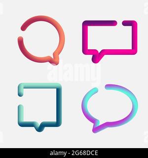 Set of 3d speech bubbles contour fluid or liquid vibrant gradient color isolated on white background. Vector illustration Stock Vector