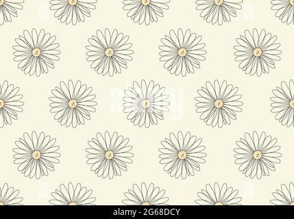 Abstract seamless pattern hand drawn line flower isolated on white background. Vector illustration Stock Vector