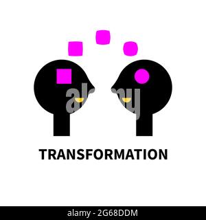 Transformation abstract icon. Coaching logo with two profiles. Interaction and character change Stock Vector