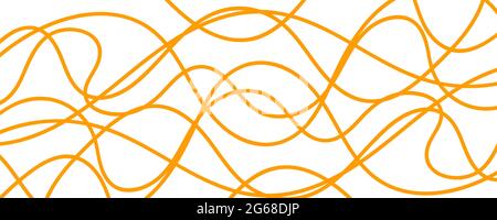 Abstract curve yellow pasta on white background. Hand drawn banner with noodles Stock Vector