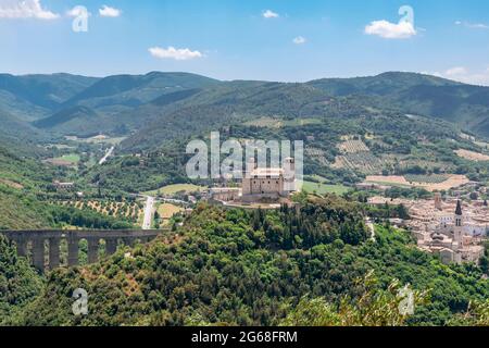 Stunning top view of the historic center of Spoleto, Perugia, Italy, on a sunny day Stock Photo