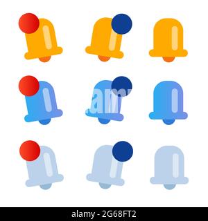 ring bell notification icon set gold blue grey color alarm reminder symbol object design element Stock Vector