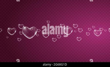 Dark red transparent background with white heart-shaped soap bubbles for Valentine card. Vector Stock Vector