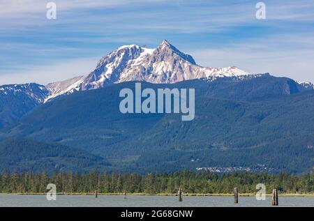 Beautiful view of the Canadian Mountain Landscape on the West Pacific Coast. Located in Squamish, BC, Canada. Stock Photo