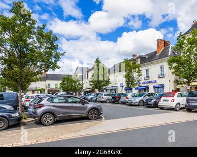 Market square car parking area, Sainte-Maure-de-Touraine, France. Stock Photo