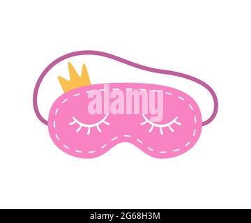 Pink sleep mask for eyes wiht crown. Night accessory to sleep, travel and recreation. A symbol of pajama party. Isolated vector illustration on white Stock Vector