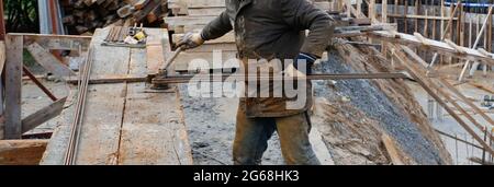 construction worker on construction, front view Stock Photo