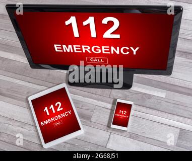 Emergency concept shown on different information technology devices Stock Photo