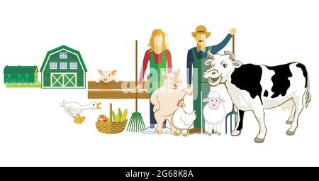 farm, animals and farmer cartoon Stock Vector Image & Art - Alamy