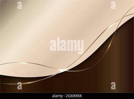 Abstract elegant shiny brown curved shape with golden wave line background luxury style. Vector illustration Stock Vector
