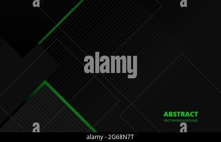 Dark grey elegance business corporate abstract vector background with green and gray lines. Minimal geometric shapes on dark background. Vector Stock Vector