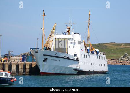 Scillonian III moored at St Mary's , Isles of Scilly, Cornwall, UK Stock Photo