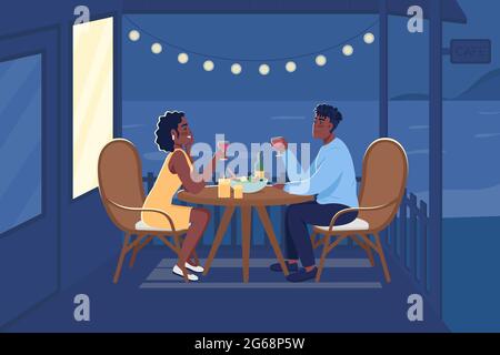 Romantic dinner outdoors flat color vector illustration Stock Vector