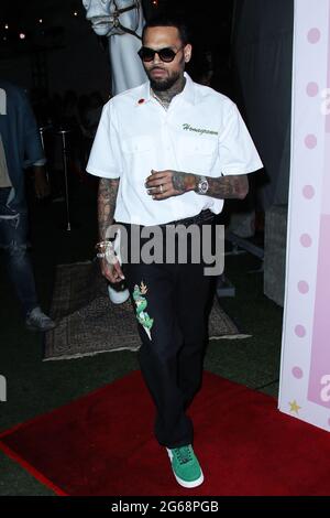 Los Angeles, United States. 03rd July, 2021. LOS ANGELES, CALIFORNIA, USA - JULY 03: Singer Chris Brown arrives at PrettyLittleThing Madhouse Presented By Teyana Taylor held at WISDOME Los Angeles on July 3, 2021 in Los Angeles, California, United States. (Photo by Xavier Collin/Image Press Agency/Sipa USA) Credit: Sipa USA/Alamy Live News Stock Photo