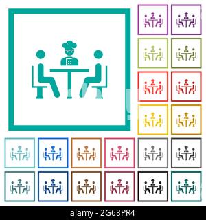 Restaurant with chef flat color icons with quadrant frames on white background Stock Vector