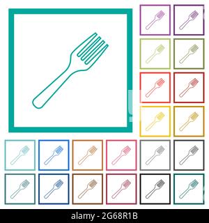 Single fork flat color icons with quadrant frames on white background Stock Vector